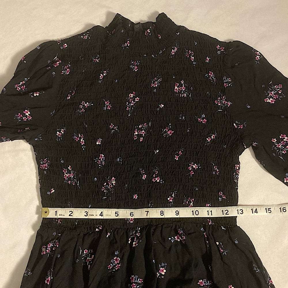 Wild Fable Black Floral Smocked Long Sleeve Midi Dress Size Small - Picture 9 of 10